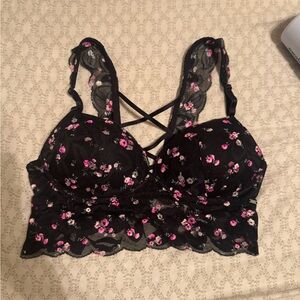Victoria's Secret Black and Pink Floral Lace Bralette